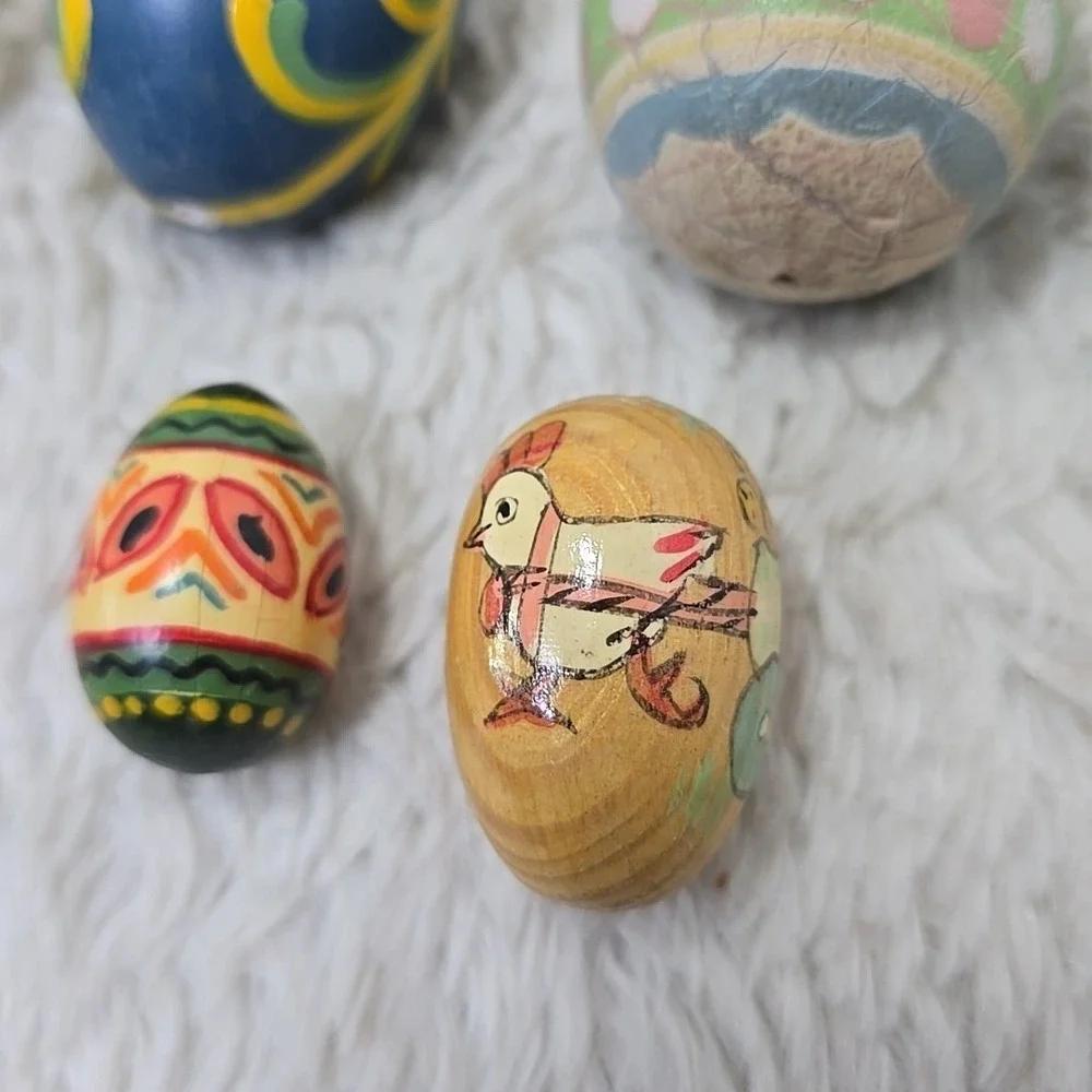 Vintage Easter Egg Tree Ornaments Lot of 10 Hand Painted Wooden Ceramic European